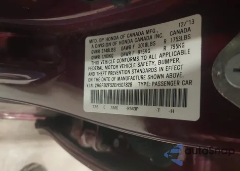 2014 Honda Civic Lx из США, поврежденный, VIN 2HGFB2F52EH507828